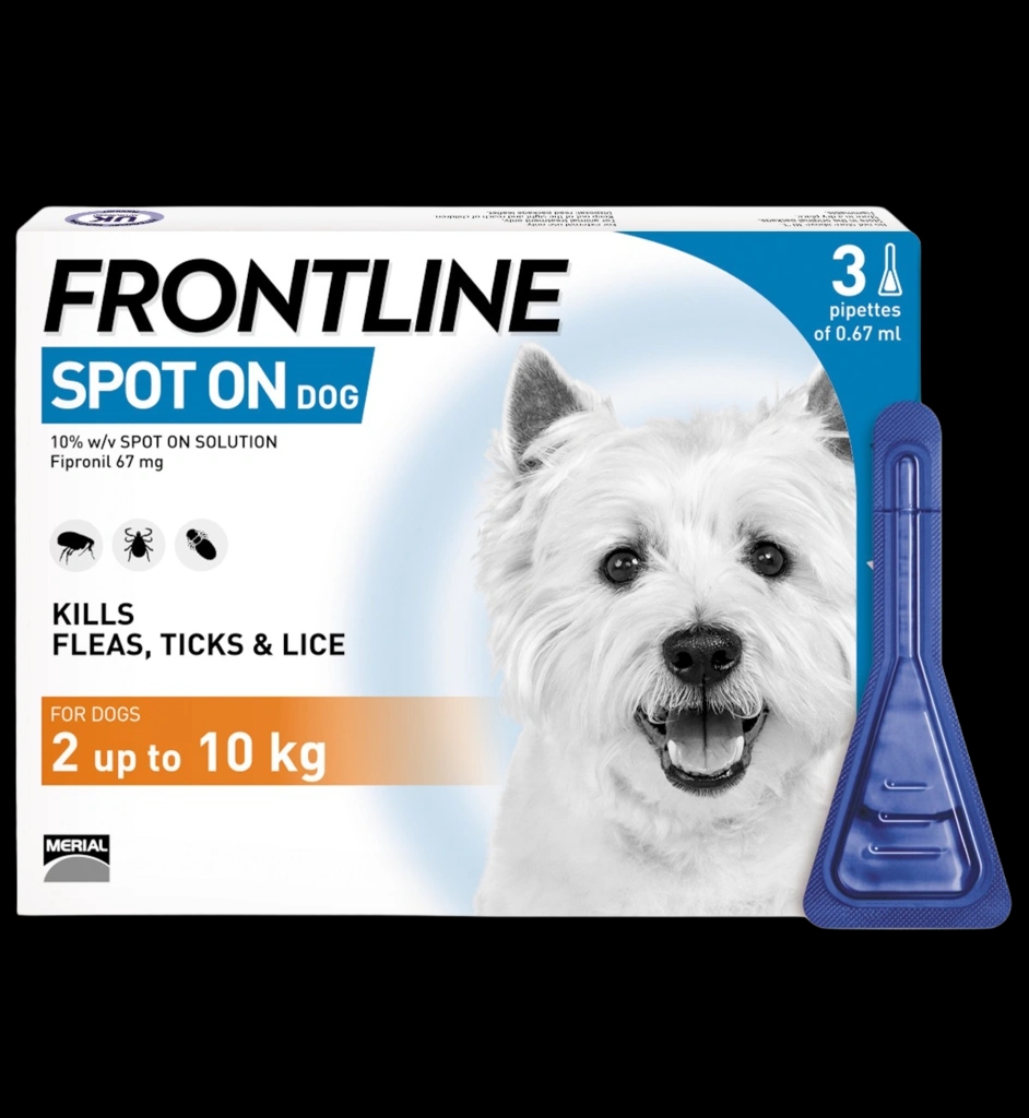 Frontline Spot On Dog S 2-10kg packaging which is available to order online from NowPatient with next day delivery