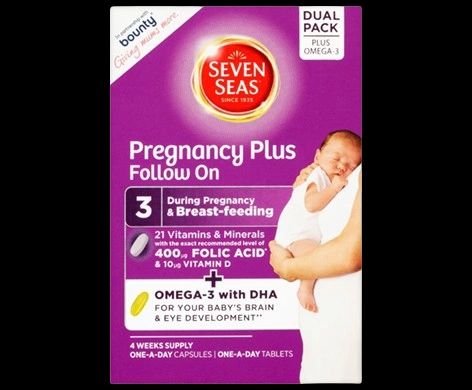Seven Seas Pregnancy Plus Follow On packaging which is available to order online from NowPatient with next day delivery