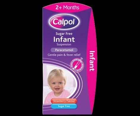Calpol Sugar-Free Infant Suspension packaging which is available to order online from NowPatient with next day delivery