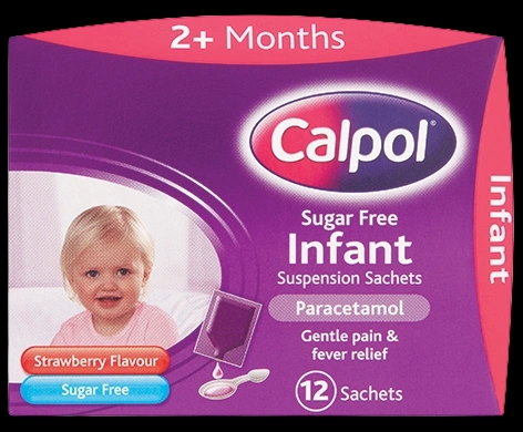 Calpol Sugar-Free Infant Suspension Sachets packaging which is available to order online from NowPatient with next day delivery