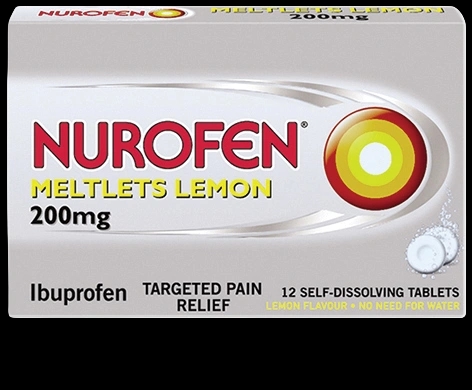 Nurofen Meltlets Lemon packaging which is available to order online from NowPatient with next day delivery