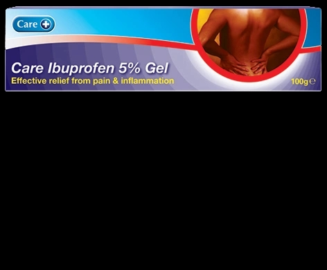 Care Ibuprofen 5% Gel packaging which is available to order online from NowPatient with next day delivery