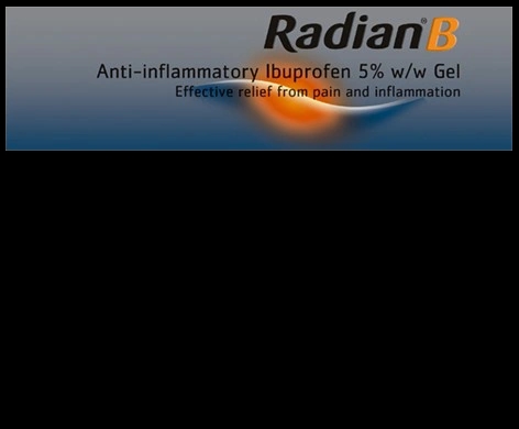 Radian B Ibuprofen Gel packaging which is available to order online from NowPatient with next day delivery