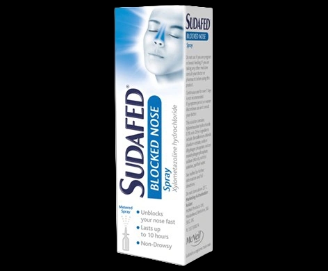 Sudafed Blocked Nose Spray packaging which is available to order online from NowPatient with next day delivery