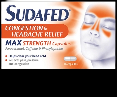 Sudafed Congestion & Headache Relief Max Strength Capsules packaging which is available to order online from NowPatient with next day delivery