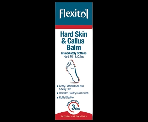Flexitol Hard Skin & Callus Balm packaging which is available to order online from NowPatient with next day delivery
