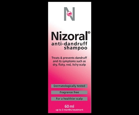 Nizoral Anti-Dandruff Shampoo packaging which is available to order online from NowPatient with next day delivery