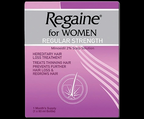 Regaine for Women Regular Strength packaging which is available to order online from NowPatient with next day delivery
