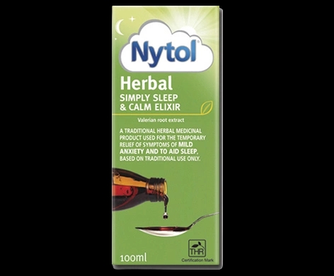 Nytol Herbal Simply Sleep & Calm Elixir packaging which is available to order online from NowPatient with next day delivery