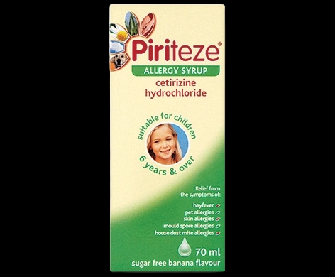 Piriteze Allergy 1mg/1ml Syrup packaging which is available to order online from NowPatient with next day delivery