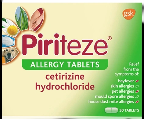 Piriteze Allergy Tablets packaging which is available to order online from NowPatient with next day delivery
