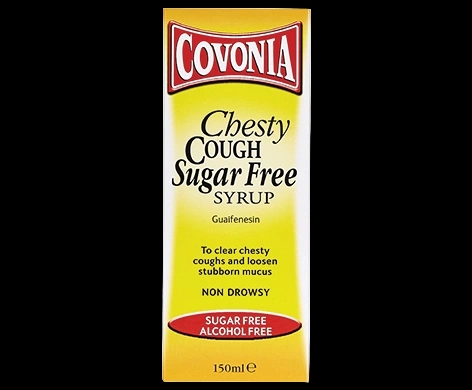 Covonia Chesty Cough Sugar Free Syrup packaging which is available to order online from NowPatient with next day delivery