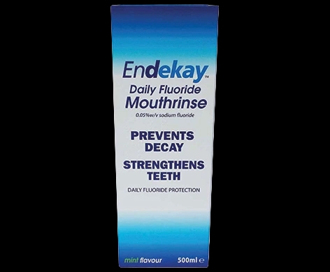 Endekay Daily Fluoride Mouthrinse packaging which is available to order online from NowPatient with next day delivery