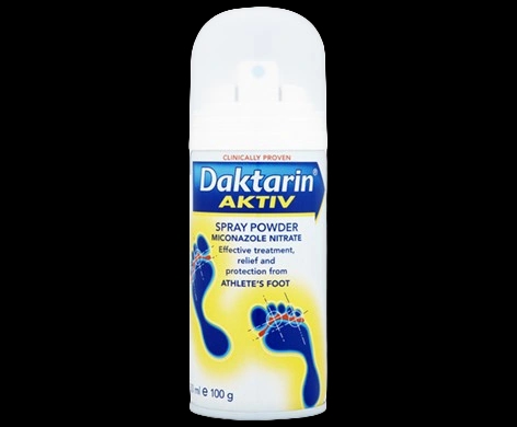 Daktarin Aktiv Spray Powder packaging which is available to order online from NowPatient with next day delivery