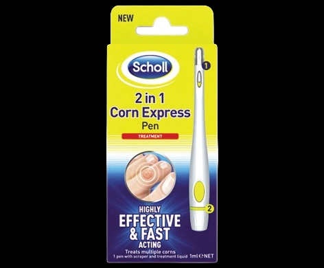 Scholl 2 in 1 Corn Express Pen packaging which is available to order online from NowPatient with next day delivery