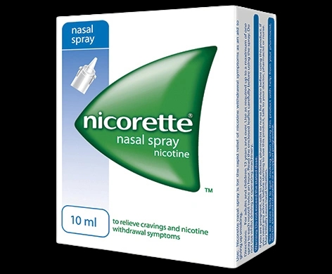 Nicorette Nasal Spray packaging which is available to order online from NowPatient with next day delivery