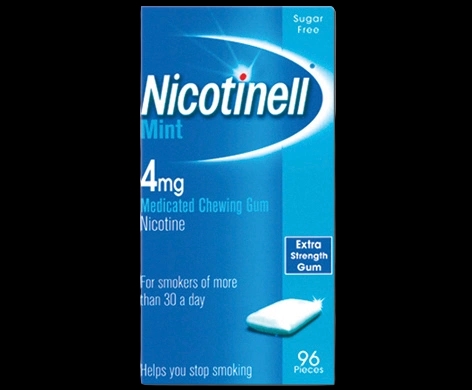 Nicotinell Mint/Fruit/Liquorice 4mg Chewing Gum packaging which is available to order online from NowPatient with next day delivery