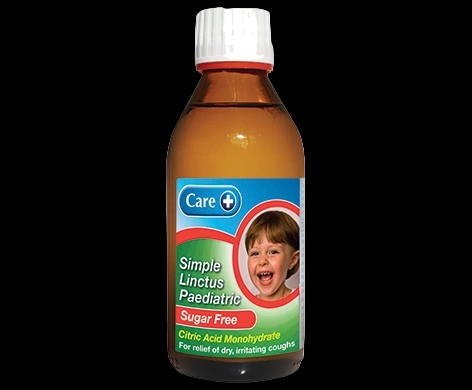 Care Simple Linctus Paediatric Sugar Free packaging which is available to order online from NowPatient with next day delivery
