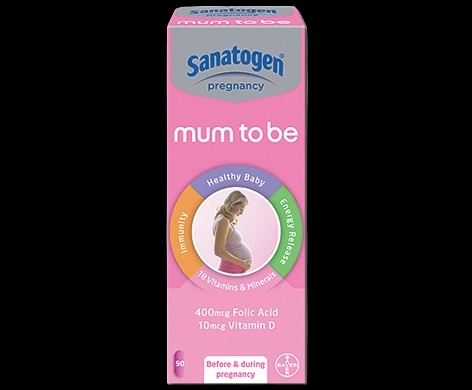 Sanatogen Pregnancy Mum to Be packaging which is available to order online from NowPatient with next day delivery