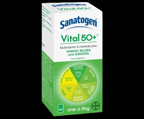 Sanatogen Vital 50+ packaging which is available to order online from NowPatient with next day delivery