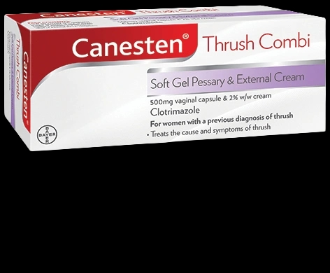 Canesten Thrush Combi Soft Gel Pessary & External Cream packaging which is available to order online from NowPatient with next day delivery