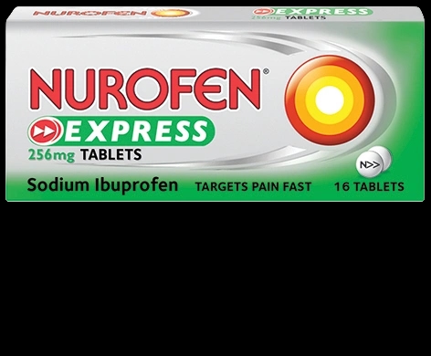 Nurofen Express 256mg Tablets packaging which is available to order online from NowPatient with next day delivery