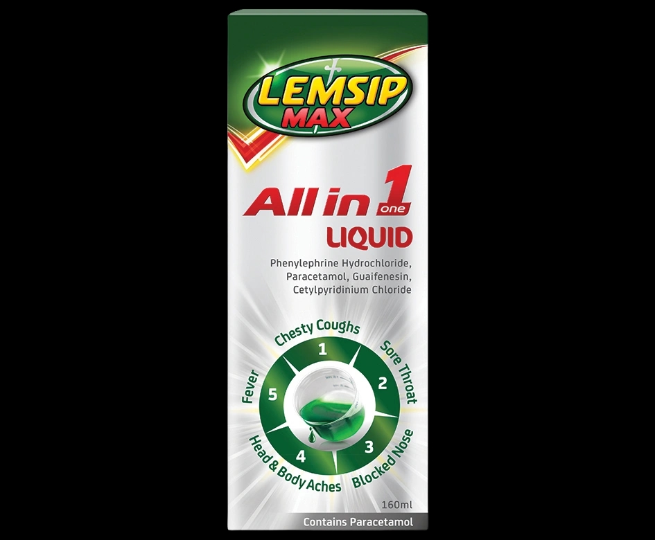 Lemsip Max All in One Liquid packaging which is available to order online from NowPatient with next day delivery