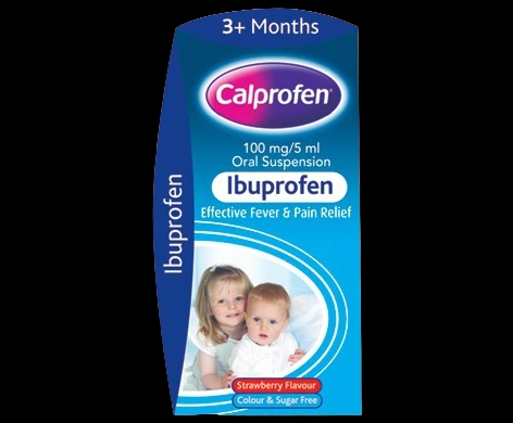 Calprofen Ibuprofen Suspension packaging which is available to order online from NowPatient with next day delivery