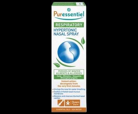 Puressentiel Respiratory Hypertonic Nasal Spray packaging which is available to order online from NowPatient with next day delivery