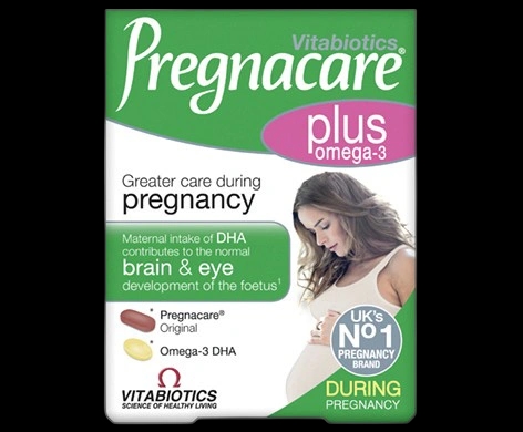 Pregnacare Plus Omega-3 packaging which is available to order online from NowPatient with next day delivery