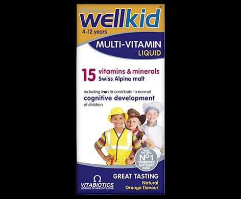 WellKid Multi-Vitamin Liquid packaging which is available to order online from NowPatient with next day delivery