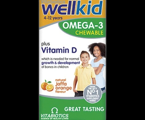 Wellkid Omega-3 Chewable Jaffa Orange packaging which is available to order online from NowPatient with next day delivery