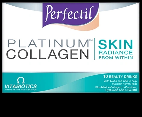 Perfectil Platinum Collagen Skin Drink packaging which is available to order online from NowPatient with next day delivery