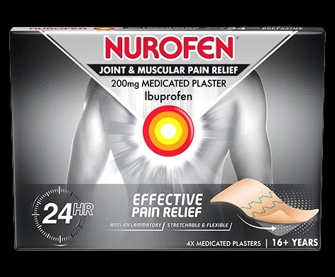 Nurofen Joint & Muscular Pain Relief 200mg Medicated Plaster packaging which is available to order online from NowPatient with next day delivery