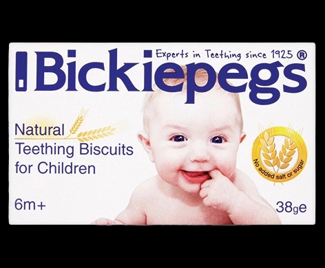 Bickiepegs Natural Teething Biscuits packaging which is available to order online from NowPatient with next day delivery