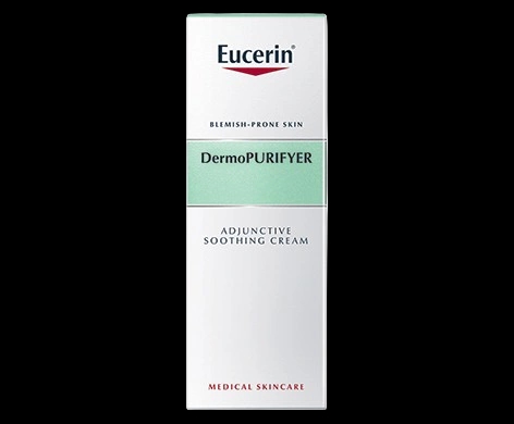 Eucerin DERMOPURIFYER Adjunctive Soothing Cream packaging which is available to order online from NowPatient with next day delivery