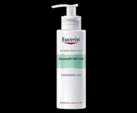 Eucerin DERMOPURIFYER Cleansing Gel packaging which is available to order online from NowPatient with next day delivery