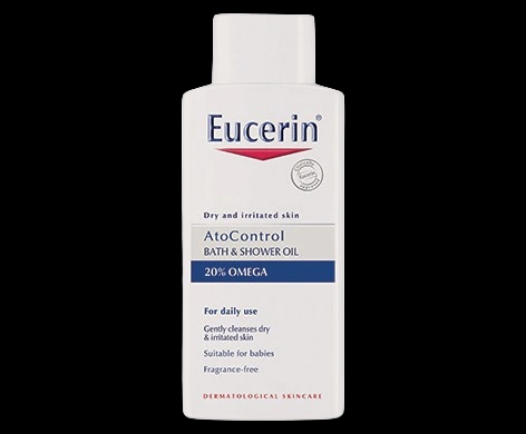 Eucerin AtoControl Bath & Shower Oil packaging which is available to order online from NowPatient with next day delivery