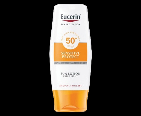 Eucerin Sun Lotion Extra Light SPF 50 packaging which is available to order online from NowPatient with next day delivery