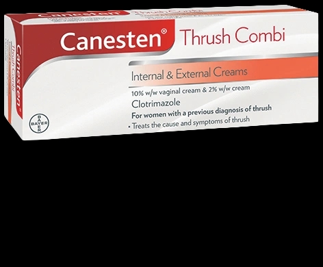Canesten Thrush Combi Internal & External Creams packaging which is available to order online from NowPatient with next day delivery