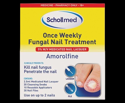 Schollmed Once Weekly Fungal Nail Treatment 5%w/v Medicated Nail Lacquer packaging which is available to order online from NowPatient with next day delivery