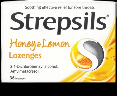 Strepsils Honey & Lemon Lozenges packaging which is available to order online from NowPatient with next day delivery