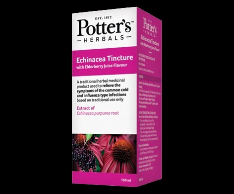 Potter’s Echinacea Tincture with Elderberry Juice Flavour packaging which is available to order online from NowPatient with next day delivery