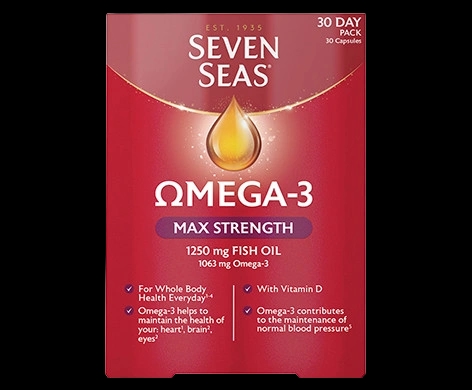 Seven Seas Omega-3 Max Strength packaging which is available to order online from NowPatient with next day delivery