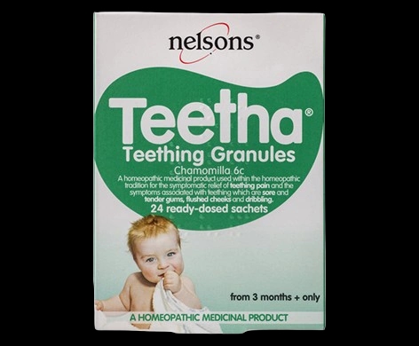 Nelsons Teetha Teething Granules packaging which is available to order online from NowPatient with next day delivery