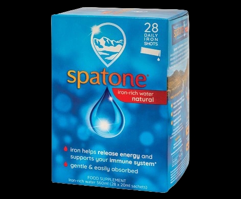 Spatone Iron-Rich Water Natural packaging which is available to order online from NowPatient with next day delivery