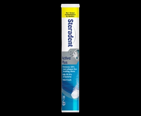 Steradent Active Plus packaging which is available to order online from NowPatient with next day delivery