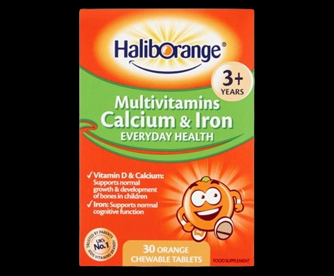Haliborange Multivitamins Calcium & Iron Tablets packaging which is available to order online from NowPatient with next day delivery
