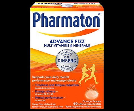 Pharmaton Advance Fizz Multivitamins and Minerals packaging which is available to order online from NowPatient with next day delivery