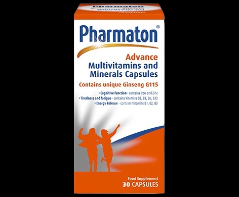 Pharmaton Advance Multivitamins and Minerals Capsules packaging which is available to order online from NowPatient with next day delivery